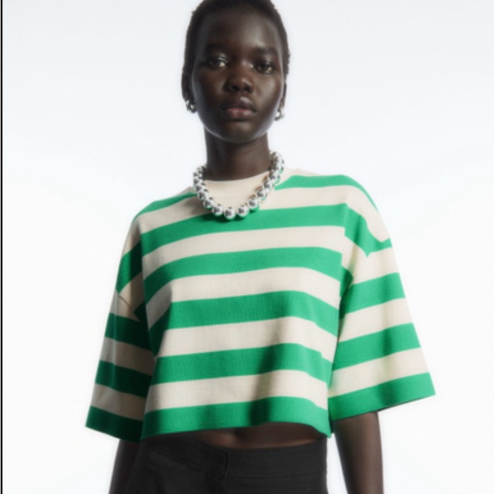 COS green and white striped high line top.